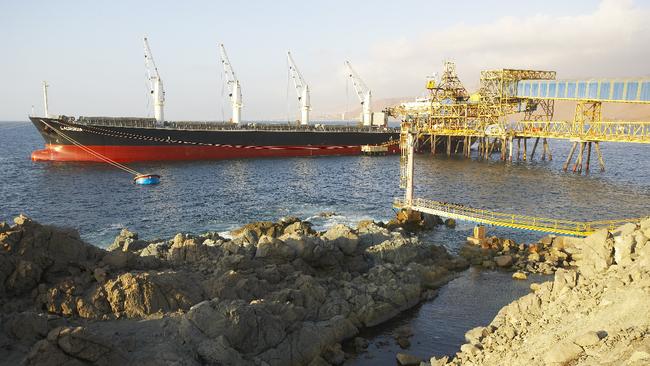A Rio Tinto ship picking up copper from the Escondida mine in Chile.