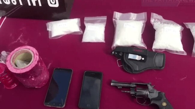 Thai police seized more than a kilogram of ice and guns during a raid at Pattaya. Picture: Facebook