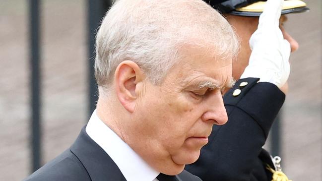 LONDON, ENGLAND - SEPTEMBER 19:  Prince Andrew, Duke of York takes part in the state funeral and burial of Queen Elizabeth II at Westminster Abbey on September 19, 2022 in London, England. Members of the public are able to pay respects to Her Majesty Queen Elizabeth II for 23 hours a day from 17:00 on September 18, 2022 until 06:30 on September 19, 2022. Queen Elizabeth II died at Balmoral Castle in Scotland on September 8, 2022, and is succeeded by her eldest son, King Charles III. (Photo by Hannah McKay- WPA Pool/Getty Images)