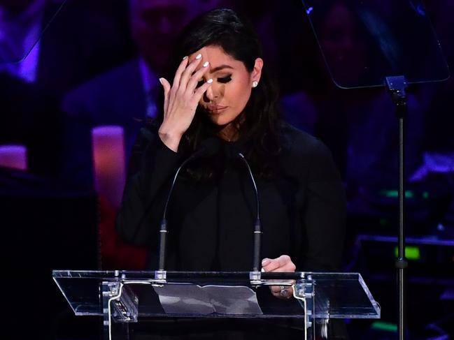 Kobe Bryant's wife Vanessa speaks during the "Celebration of Life for Kobe and Gianna Bryant" service. (Photo by FREDERIC J. BROWN / AFP)