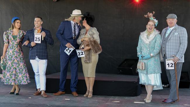 2021 TAB Ipswich Cup at the Ipswich Turf Club. Fashions on the Field. Main Stage. Category 3. Finest Couple, line up on stage.