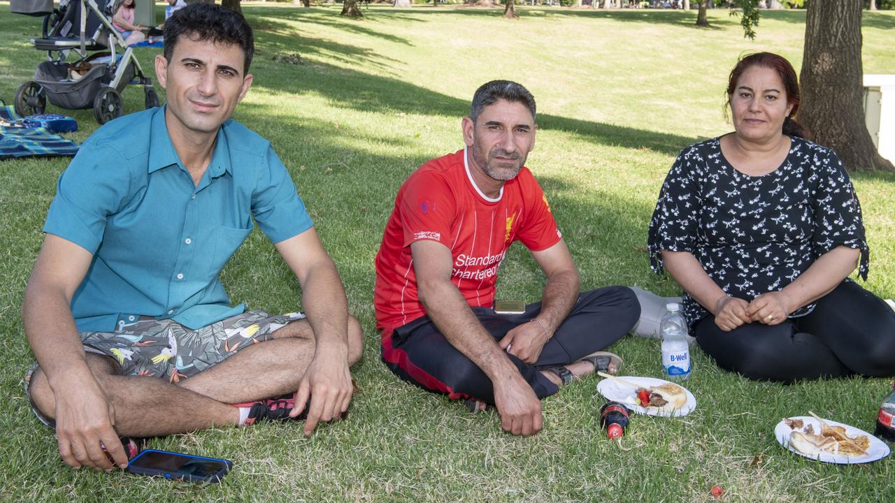 (from left) Dawood Haskan, Gedo Simoq and Ghazali Darweesh. Triple M Mayoral Carols by Candlelight. Sunday, December 11, 2022. Picture: Nev Madsen.