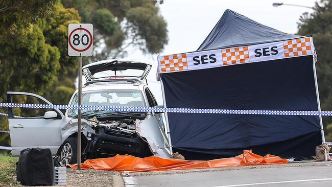 Police investigate shooting fatality on the Princes Highway in Corio. Picture : Ian Currie