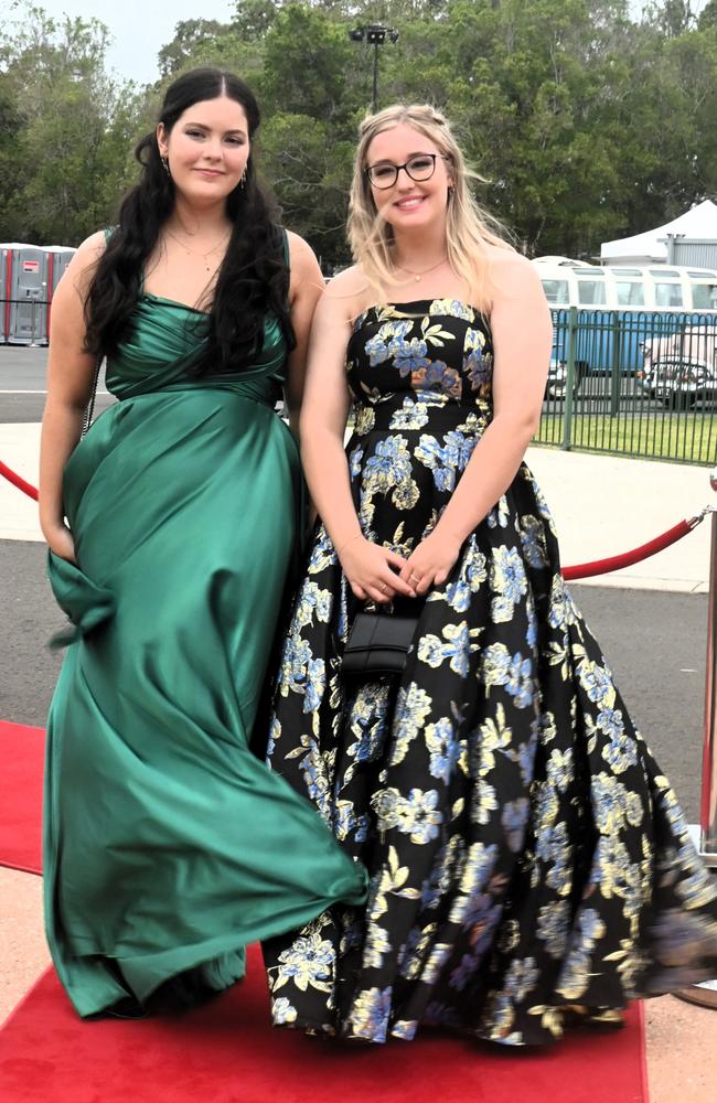 Gabriella McKenzie and Rebecca Talbot at Pacific Lutheran College's 2023 formal. Picture: Tegan Annett