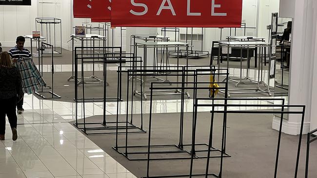 The racks were stripped bare at Myer on its last day of trading. Photo: Lyndon Mechielsen/Courier Mail