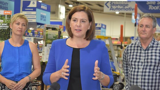 LNP Whitsunday candidate Amanda Camm, LNP Leader Deb Frecklington and Mackay candidate Chris Bonanno. Picture: Melanie Whiting