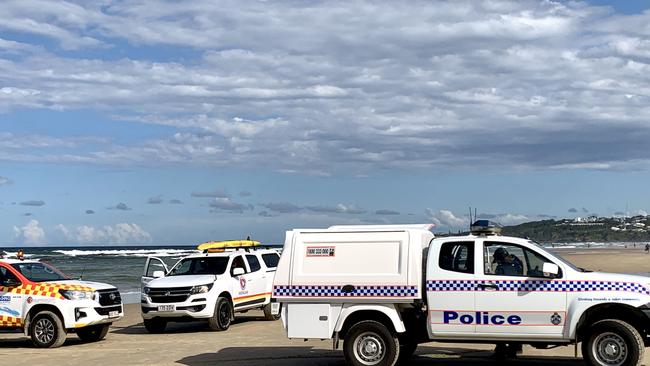 Police have cordoned off the beach at Coolum after the discovery of a body north of Stumers Creek. Picture: Patrick Woods