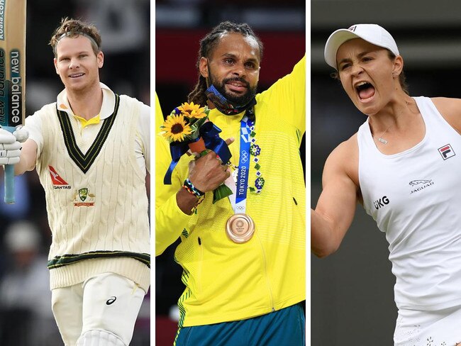 Cricket great Steve Smith, basketball star Patty Mills and tennis champion Ash Barty will offer rare insights into their worlds. Pictures: Getty Images, Adam Head