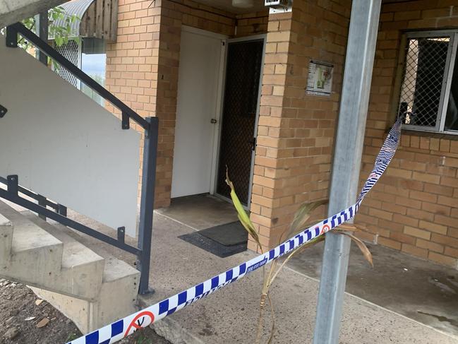 Police are guarding a block of units on Lawrence St, Gympie where a 50-year-old man was allegedly stabbing. PHOTOS: Shelley Strachan