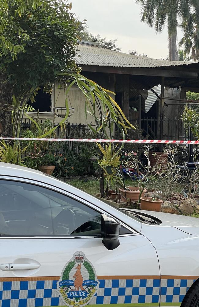 A crime scene has been established at the address in Durack on Friday morning. Picture: Nathaniel Chambers