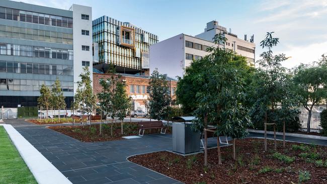 Green garden and modern footpaths with a heritage style.