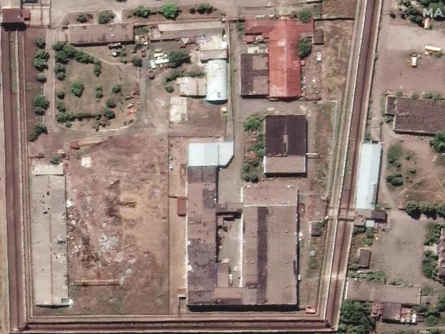 This handout satellite image courtesy of Maxar Technologies shows the Olenivka prison in the Donetsk region of Ukraine. Picture: AFP