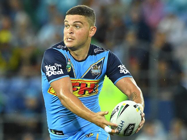 Ashley Taylor of the Titans during the Round 1 NRL match between the Gold Coast Titans and the Canberra Raiders at Cbus Super Stadium in Robina on the Gold Coast, Sunday, March 11, 2018. (AAP Image/Dave Hunt) NO ARCHIVING, EDITORIAL USE ONLY