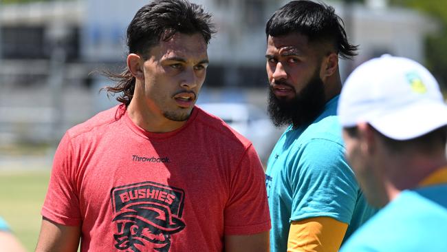 Payne Haas and Tino Fas’asuamaleaui at Kangaroos training. Picture: NRL Imagery