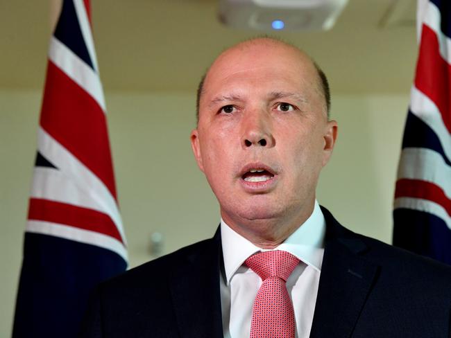 Peter Dutton, Federal Minister for Home Affairs is seen during a press conference in Brisbane, Wednesday, January 2, 2019. Minister Dutton spoke to the media about the citizenship status of the terrorist Neil Prakash. (AAP Image/Darren England) NO ARCHIVING