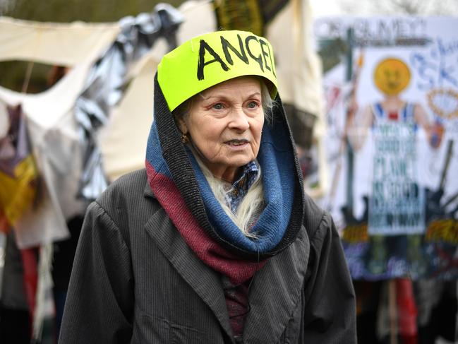 Fashion designer Vivienne Westwood joins supporters outside Belmarsh prison prior to the extradition hearing of WikiLeaks founder Julian Assange. Picture: Getty Images