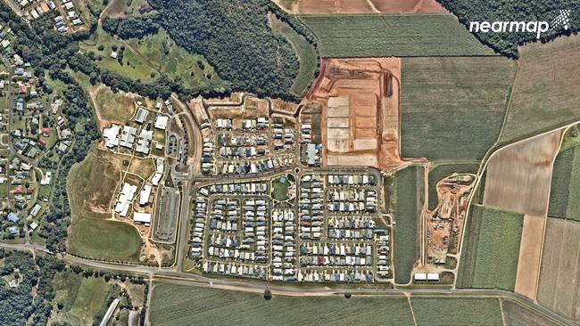 Mt Peter is fast developing in 2021 with stage construction of MacKillop College (left) and residential estates. Picture: Aerial imagery by Nearmap