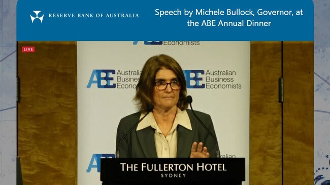 RBA Governor Michele Bullock addressed the Australian Business Economists annual dinner in Sydney. Picture: Supplied