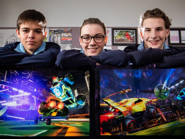 Students from Unley High School LtoR Tim Chloupek, Aiden Hendry and Joshua Cudmore are competing in National High School Esports Rocket League Championship.