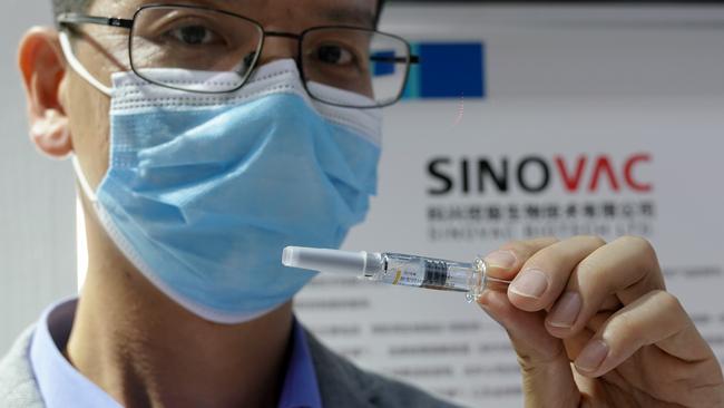 A Chinese vaccine candidate on display in Beijing on September 5.