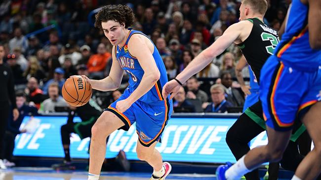 Josh Giddey came up clutch in OKC’s win over Boston. (Photo by Joshua Gateley/Getty Images)