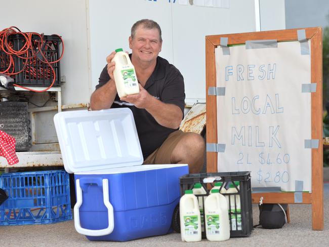 Mr Fortescue selling his Eungelladale Milk at the Greater Whitsunday Farmers' Market, Bluewater Quay