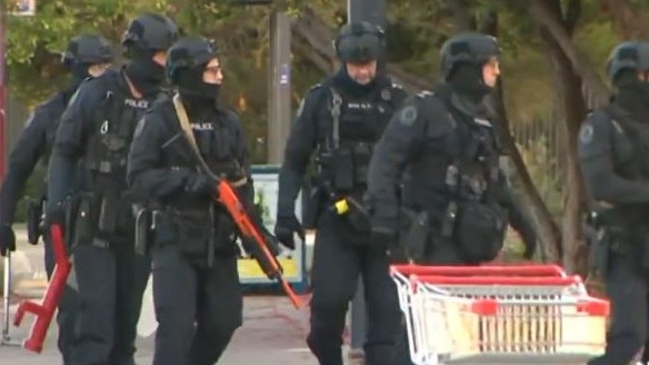 STAR Group officers during the police siege at Parkside. Picture: 7NEWS