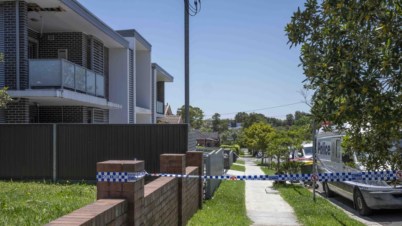 The crime scene established by police in Knox St, Belmore. Picture: NewsWire/ Monique Harmer