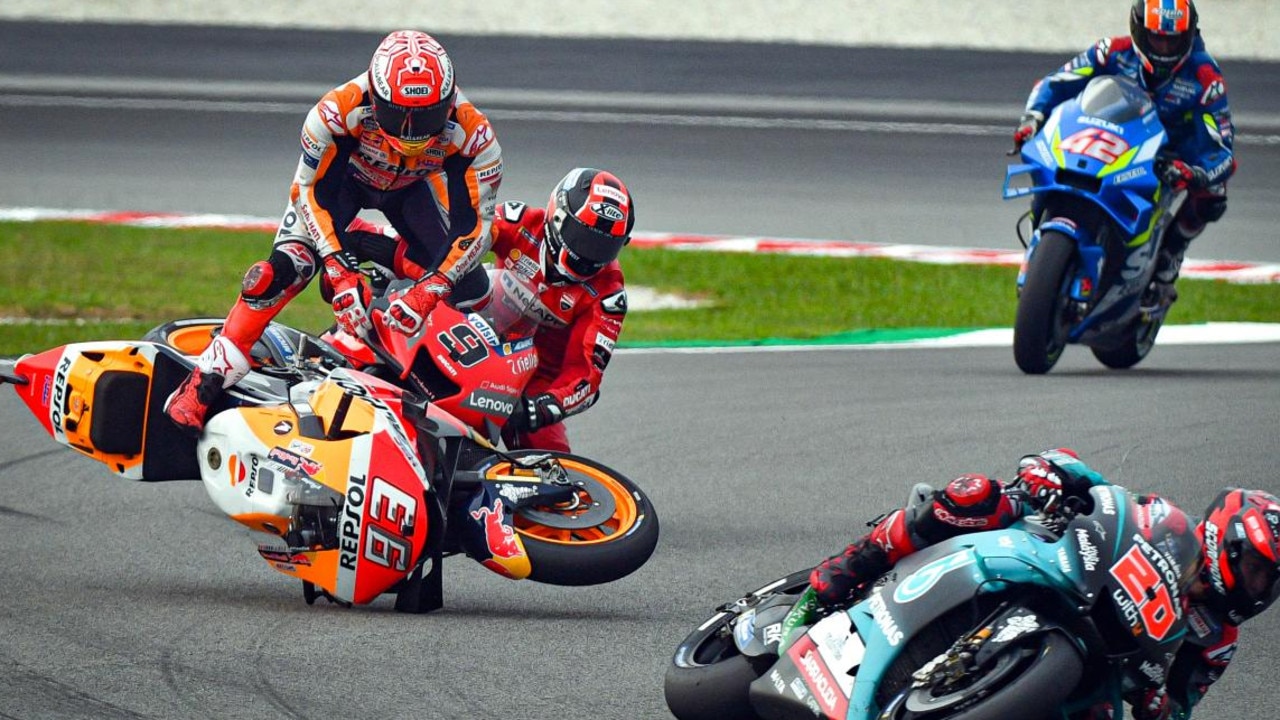 Marquez is tipped from his bike. Picture: motogp.com