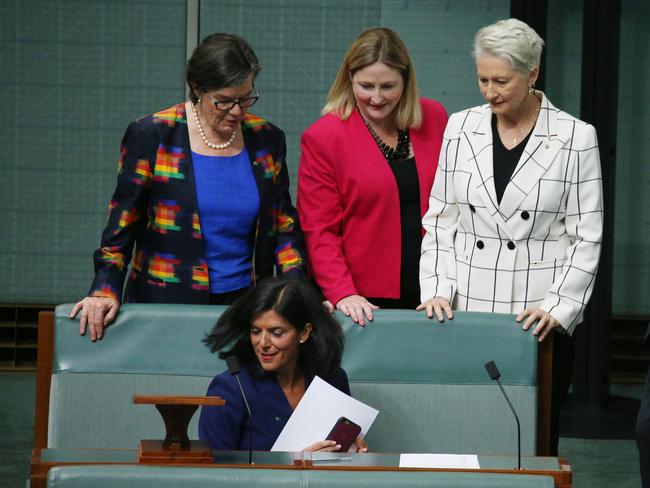 The Independents, Cathy McGowan, Rebekha Sharkie, Kerryn Phelps with Julia Banks after she stood in the House of Representatives and resigned as Liberal backbencher to join the Independents. Picture Gary Ramage