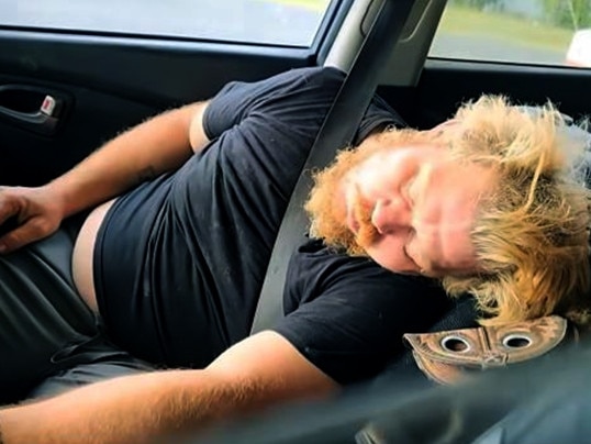 James Wood the housemate of missing Gin Gin girl Pheobe Bishop has been sleeping rough in his car. Here he is pictured sleeping in his car early on in the search. Picture: Facebook