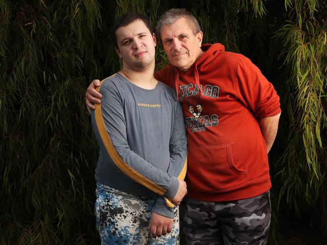 Xavier Jones 18 with father Nigel Jones of Hobart. Xavier has now missed the entire first term of the school year after his enrolment to do a year 13 was refused. Picture: Nikki Davis-Jones