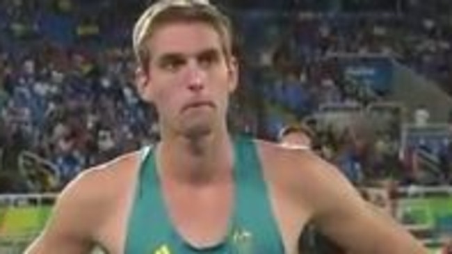 Woops: Cedric Dubler after just missing a cameraman with his javelin.