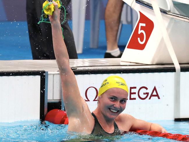 Titmus shocks Katie Ledecky win the 400m Freestyle at Tokyo. Picture: Xavier Laine/Getty Images