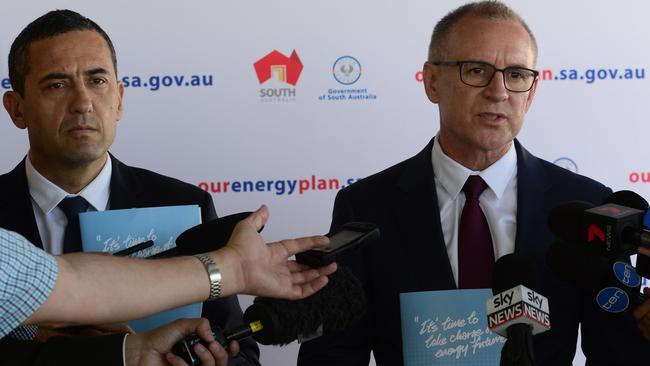 SA Premier Jay Weatherill and Energy Minister Tom Koutsantonis announce the energy security plan.