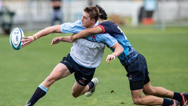 Mitch Woods in the National U16 round three match between teenagers from the NSW Waratahs Gen Blue program and Melbourne Rebels at Daceyville. Pics: Julian Andrews