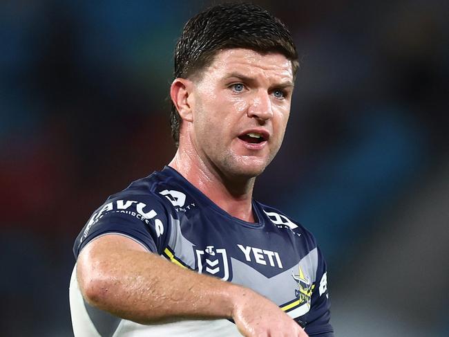 GOLD COAST, AUSTRALIA - MAY 12:  Chad Townsend of the Cowboys looks on during the round 10 NRL match between Gold Coast Titans and North Queensland Cowboys at Cbus Super Stadium, on May 12, 2024, in Gold Coast, Australia. (Photo by Chris Hyde/Getty Images)