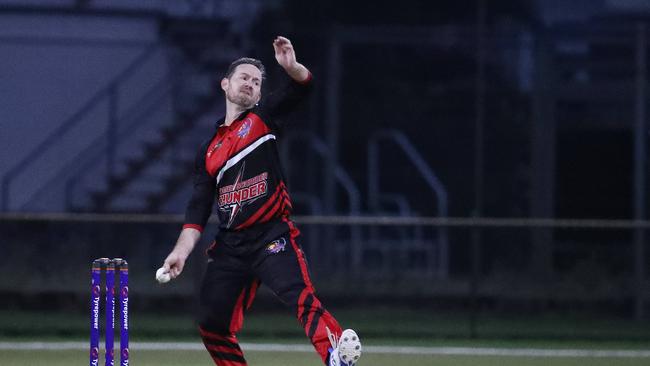 Thomas Maher bowls for the Thunder in the T20 Barrier Reef Big Bash match between the Twomey Schriber Thunder and the Designer First Homes Dare Devils, held at Griffiths Park, Manunda. Picture: Brendan Radke