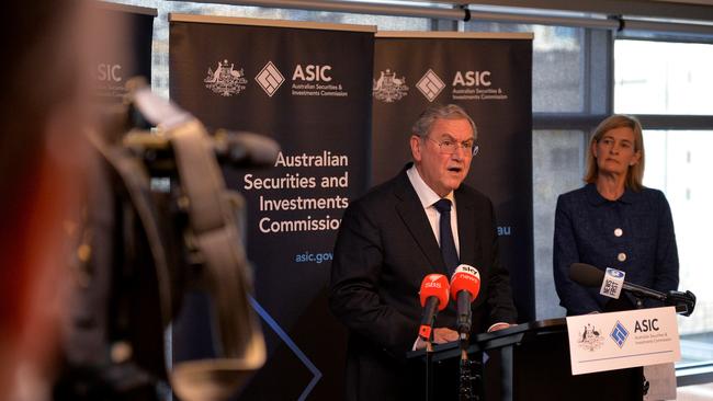 ASIC chair Joe Longo and deputy chair Sarah Court. Picture: NewsWire / Josie Hayden