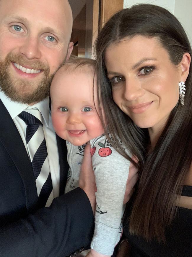 Gary Ablett Jnr and wife Jordan with their son Levi.