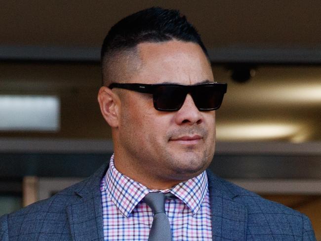 SYDNEY, AUSTRALIA - NewsWire Photos MARCH 31, 2023: Jarryd Hayne leaves the Downing Centre JMT building on Friday. The former NRL star is accused of sexually assaulting a woman at her Newcastle home on grand final night. Picture: NCA NewsWire / Nikki Short