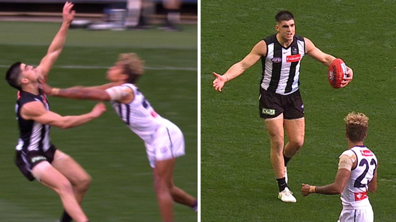Brayden Maynard wasn't happy over this free kick, and it proved costly for his Magpies.