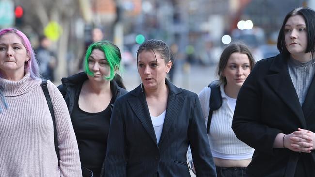 Anastasia Marshall, centre, arrives at court on Tuesday with supporters. Picture: Keryn Stevens