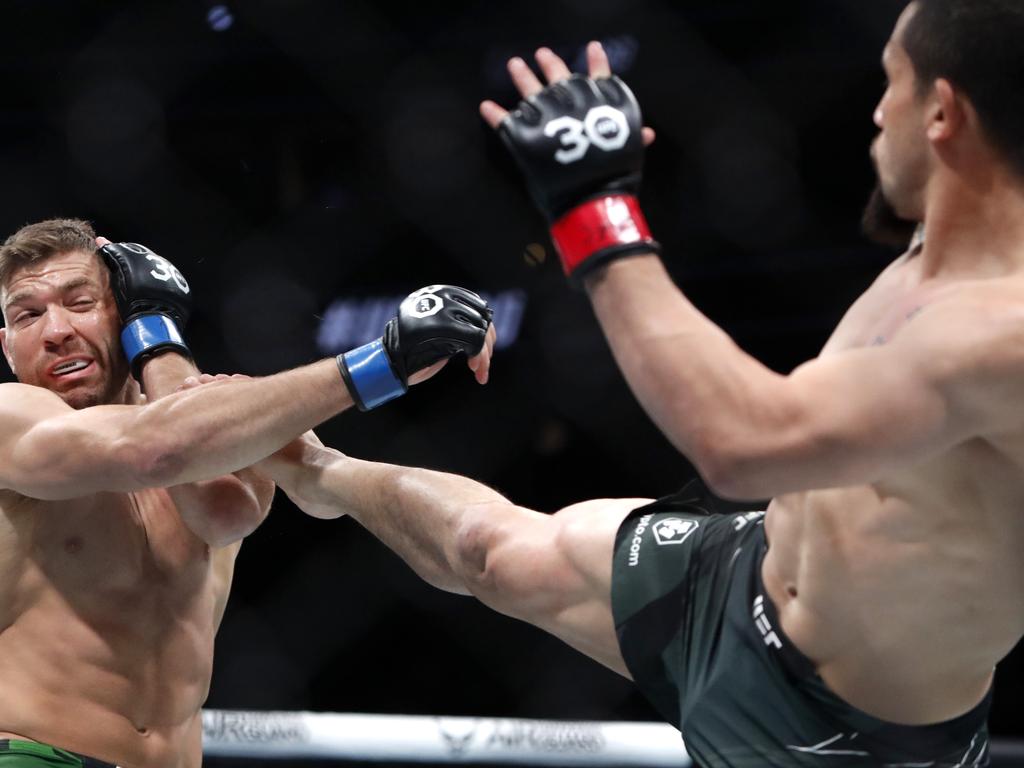 Whittaker (R) was beaten in a shock second round stoppage by Dricus du Plessis (L) Picture: Steve Marcus/Getty Images