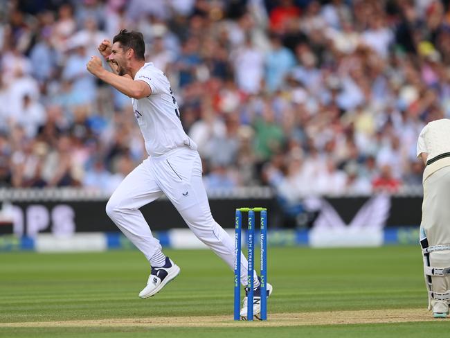 Josh Tongue celebrates the wicket of Steve Smith at Lord’s. Picture: Stu Forster/Getty Images.