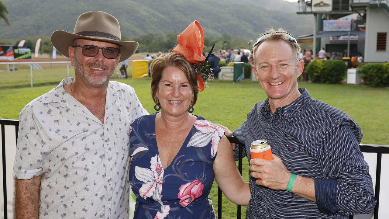 Paul Pisani, Leisel Pisani and Dave Clews at the Gordonvale Cup races, held at the Gordonvale Turf Club. Picture: Brendan Radke