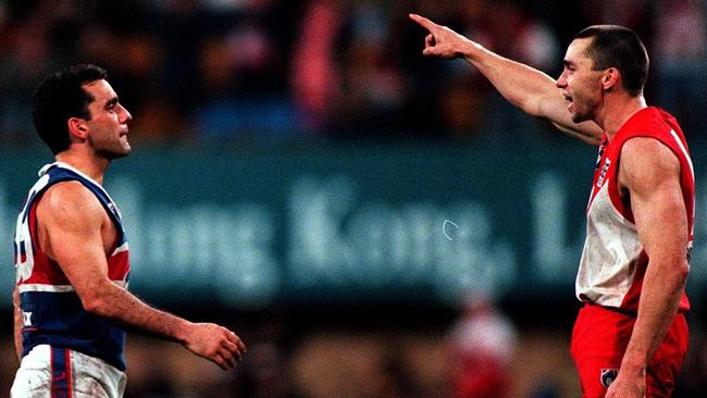  Footballer Tony Liberatore (r) with Paul Kelly (l). AFL football - Sydney Swans vs Western Bulldogs second qualifying final ...