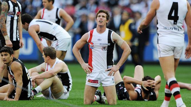 25/09/2010 SPORT: AFL Grand Final. Collingwood v St.Kilda. An empty Lenny Hayes at the final siren.