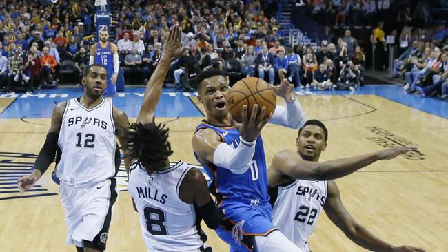 Russell Westbrook records his 98th career triple-double vs. the San Antonio Spurs.