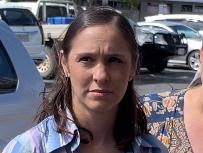 Jessica Blinda Polsoni Hanbury (striped shirt) leaves Mackay court house after a part heard committal on allegations of murder. Picture: Fergus Gregg